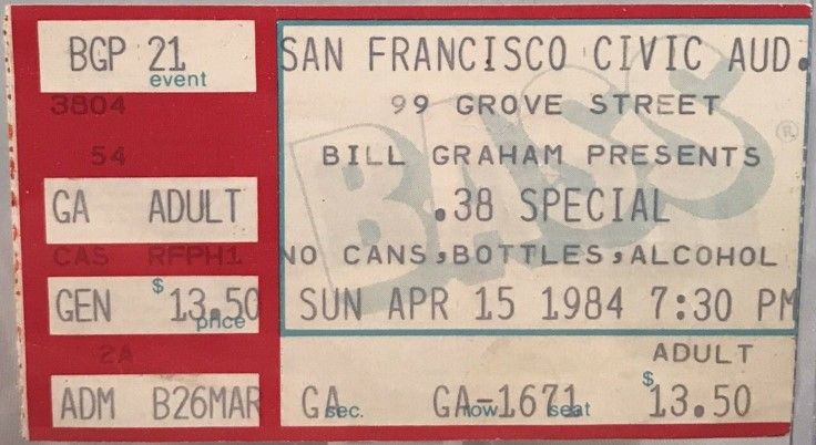 38 Special with Golden Earring show ticket April 15, 1984 San Francisco - Civic Auditorium